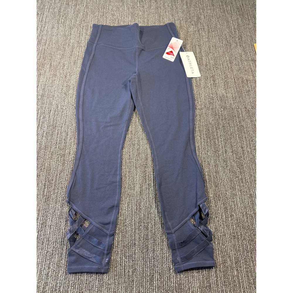 Athleta Sublime 7/8‎ Tight Navy High Rise Strappy Lattice Leggings 778167